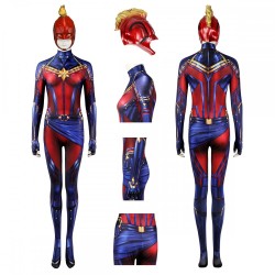 Heroes Captain Marvel Cosplay Costume Carol Danvers Stretch Bodysuit