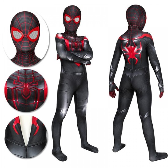 Halloween Gifts Kids SpiderMan Miles Morales PS5 Role Play Clothes Jumpsuit