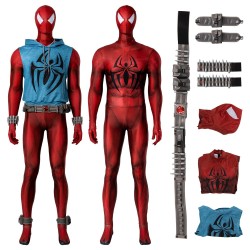 Superhero Scarlet Spider Cosplay Costume SpiderMan Bodysuit (with vest)