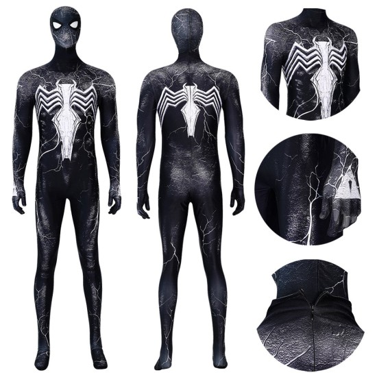 Superhero Venom Spiderman Cosplay Costume Black Polyester Bodysuit