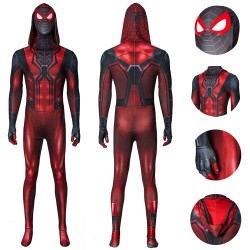 Parallel Universe SpiderMan role-playing costume Miles Morales deep red hoodie nylon jumpsuit